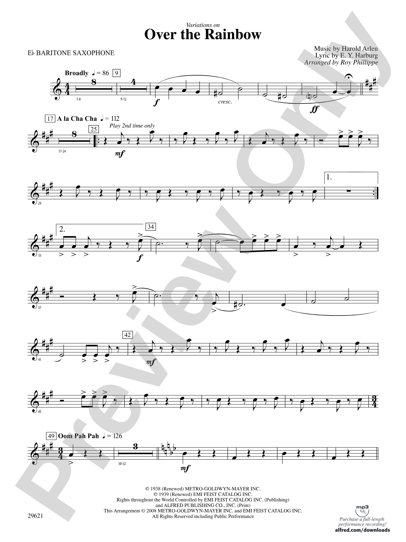 Over the Rainbow (from The Wizard of Oz), Variations on: E-flat Baritone Saxophone