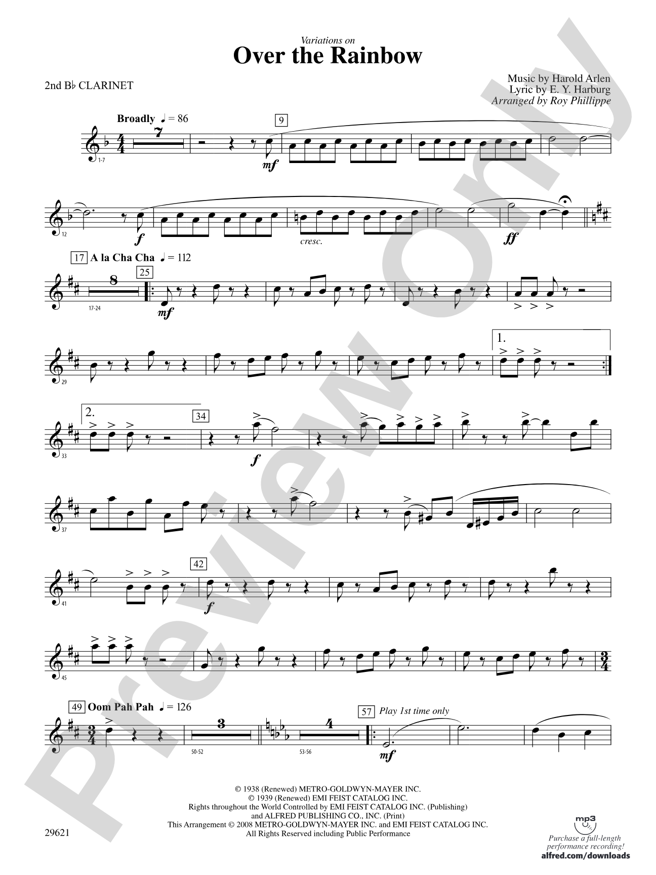 Over the Rainbow (from The Wizard of Oz), Variations on: 2nd B-flat Clarinet