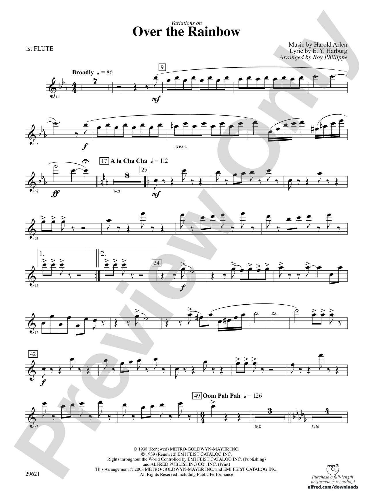 Over the Rainbow (from The Wizard of Oz), Variations on: Flute