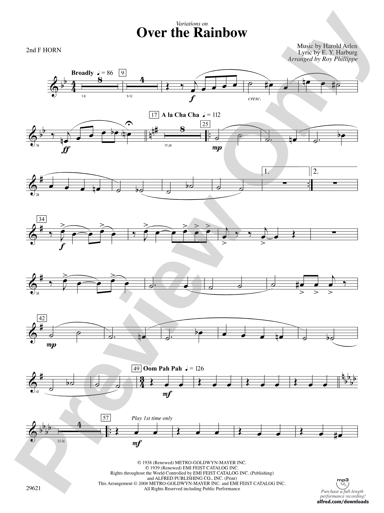 Over the Rainbow (from The Wizard of Oz), Variations on: 2nd F Horn