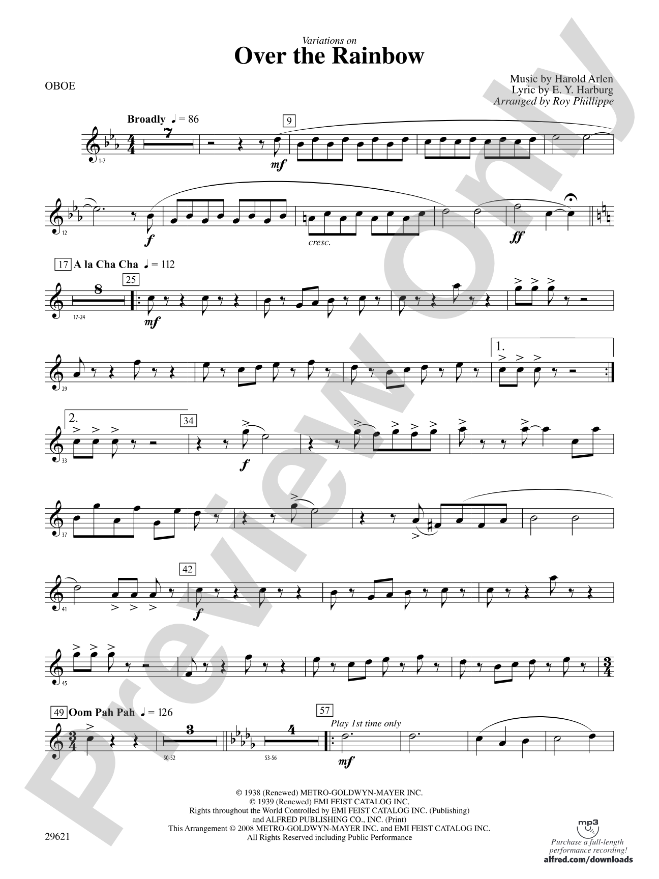 Over the Rainbow (from The Wizard of Oz), Variations on: Oboe