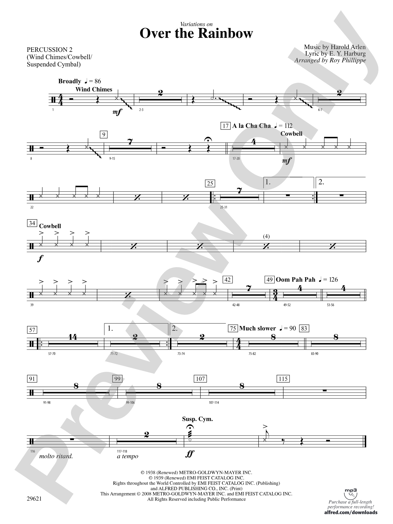 Over the Rainbow (from The Wizard of Oz), Variations on: 2nd Percussion