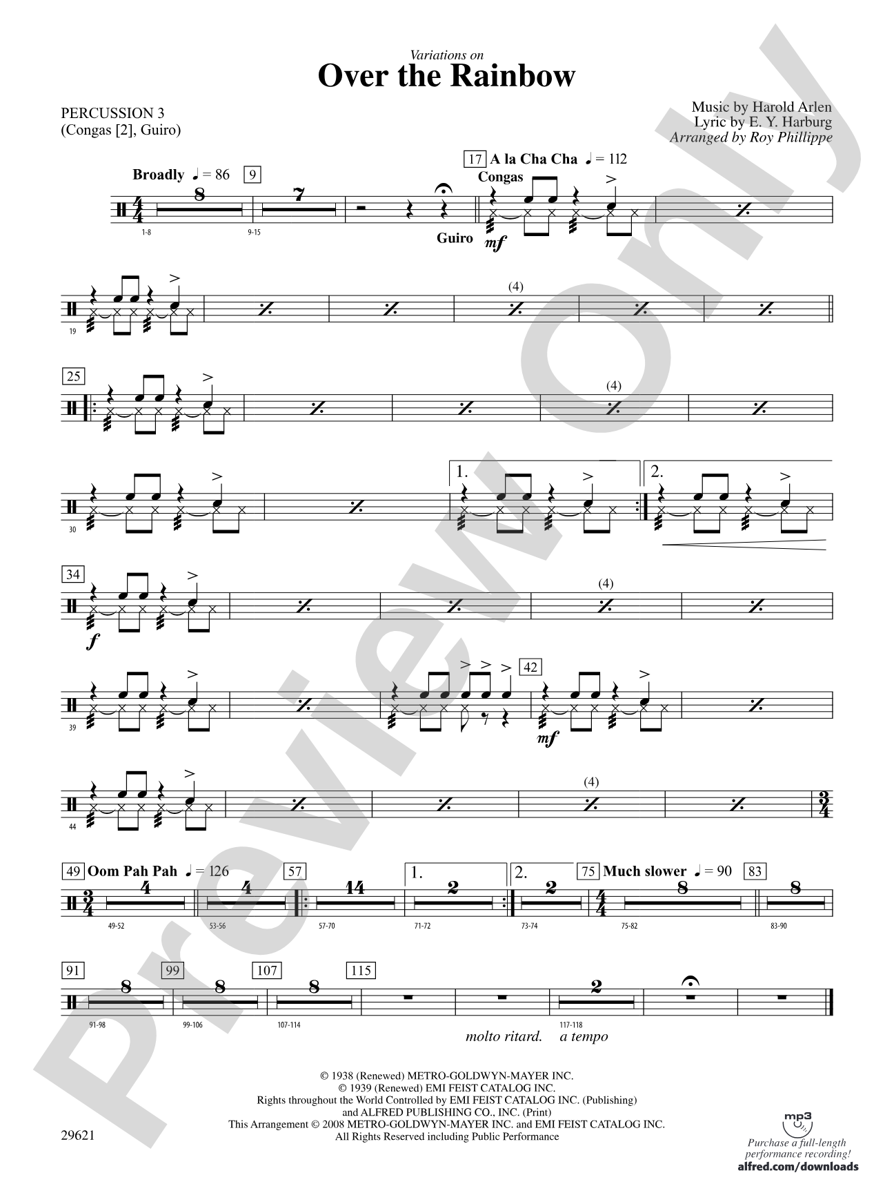 Over the Rainbow (from The Wizard of Oz), Variations on: 3rd Percussion