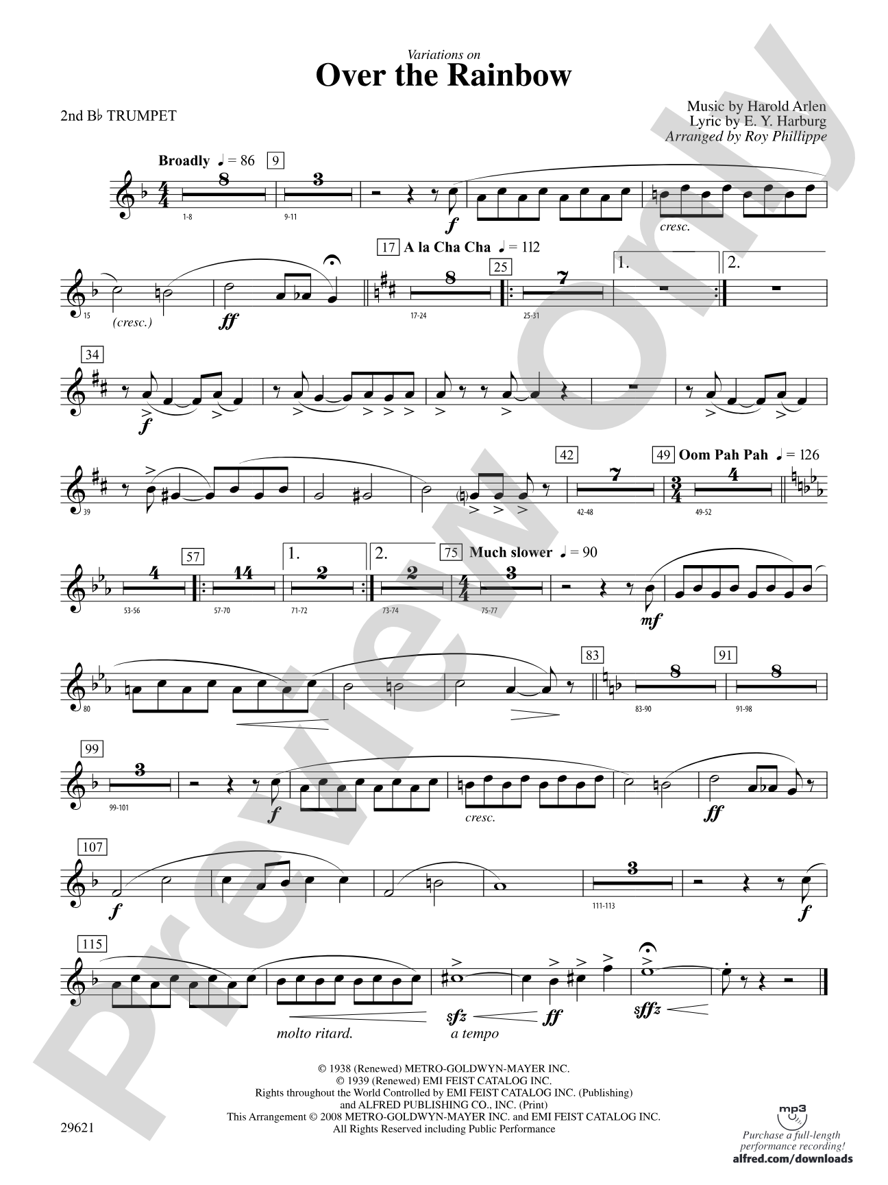 Over the Rainbow (from The Wizard of Oz), Variations on: 2nd B-flat Trumpet