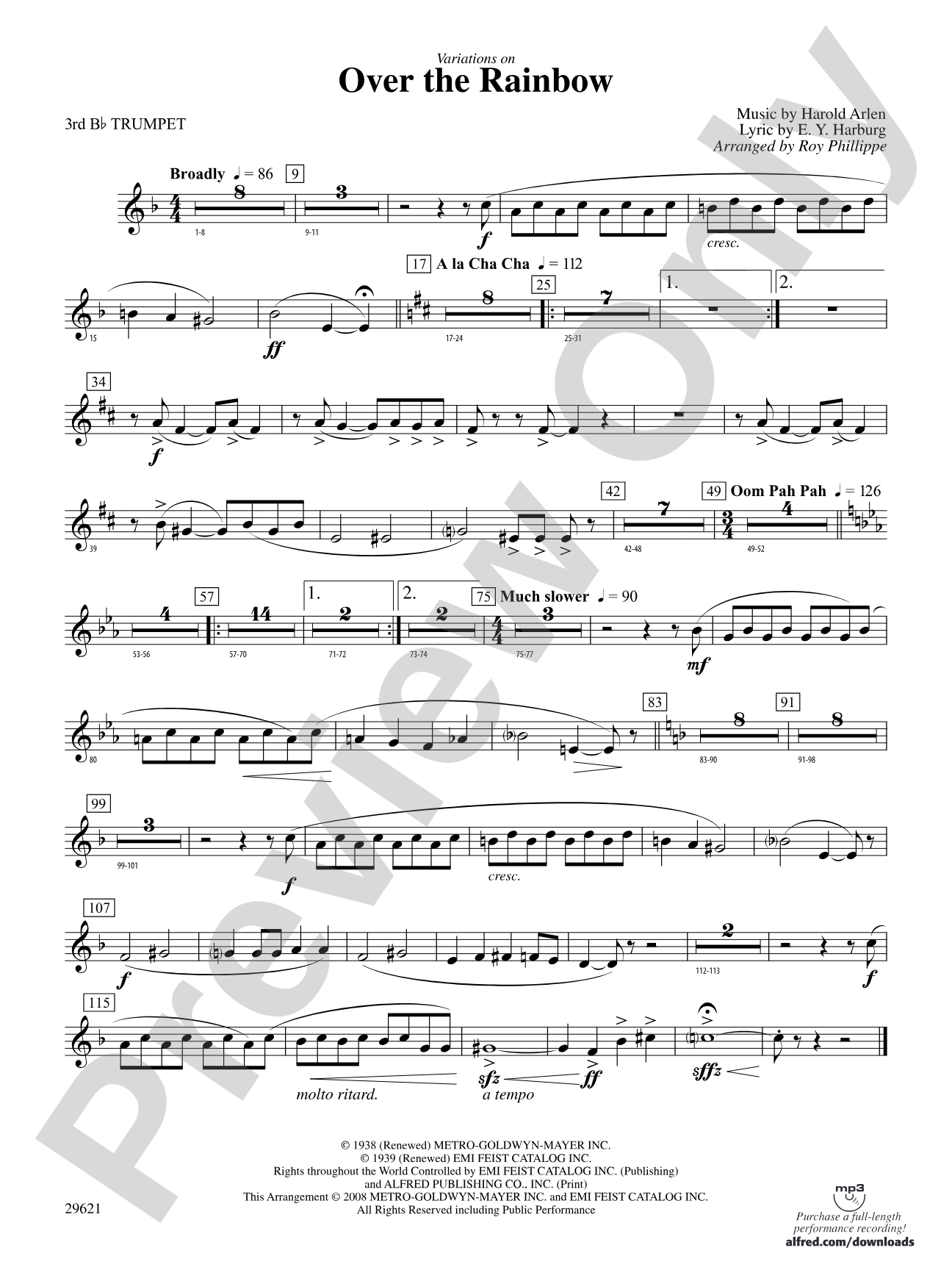 Over the Rainbow (from The Wizard of Oz), Variations on: 3rd B-flat Trumpet