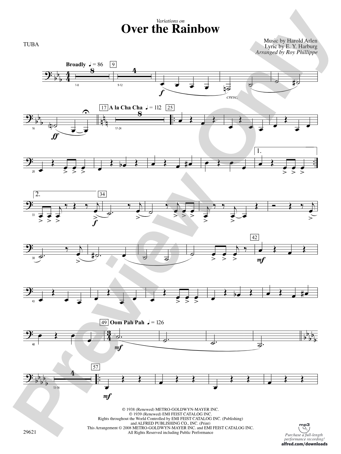 Over the Rainbow (from The Wizard of Oz), Variations on: Tuba
