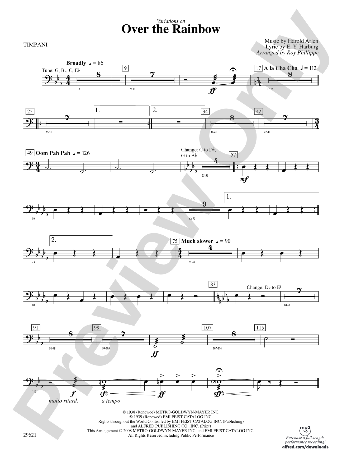 Over the Rainbow (from The Wizard of Oz), Variations on: Timpani