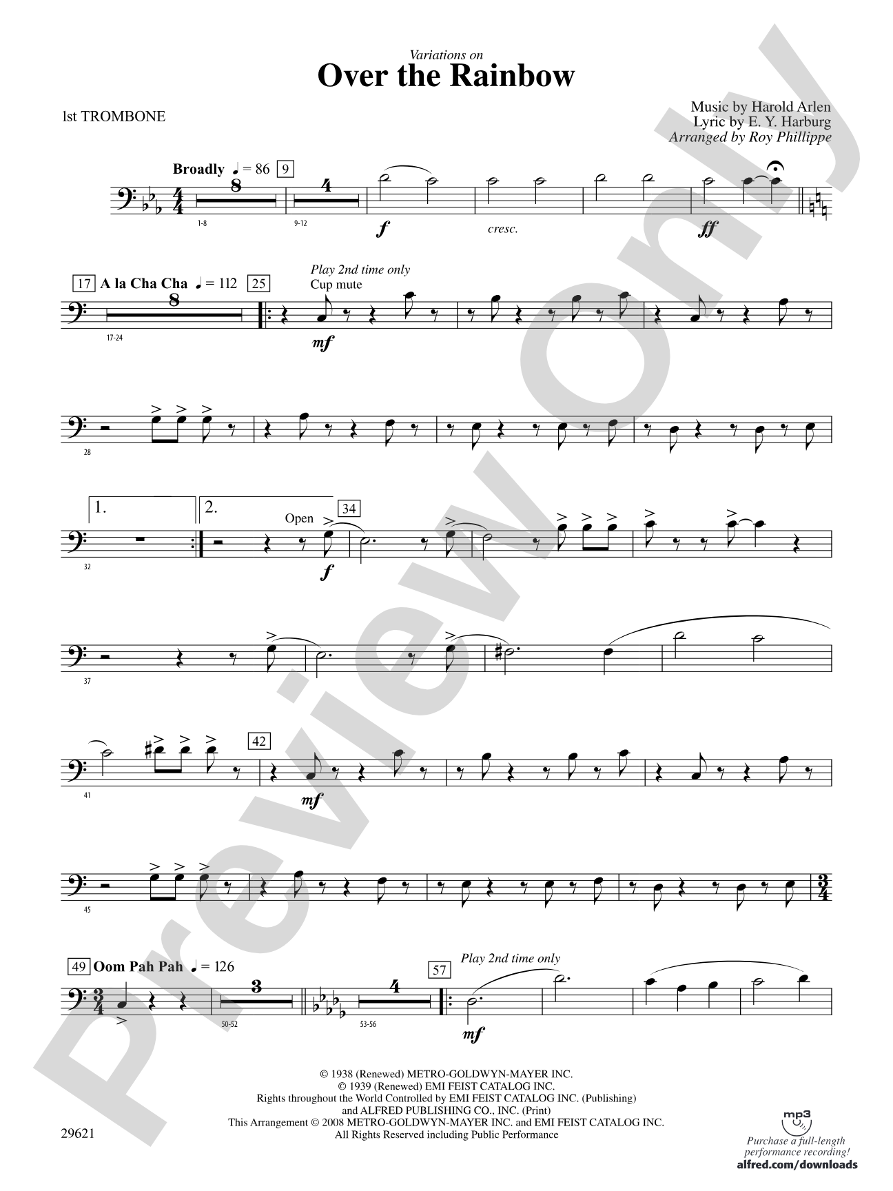 Over the Rainbow (from The Wizard of Oz), Variations on: 1st Trombone