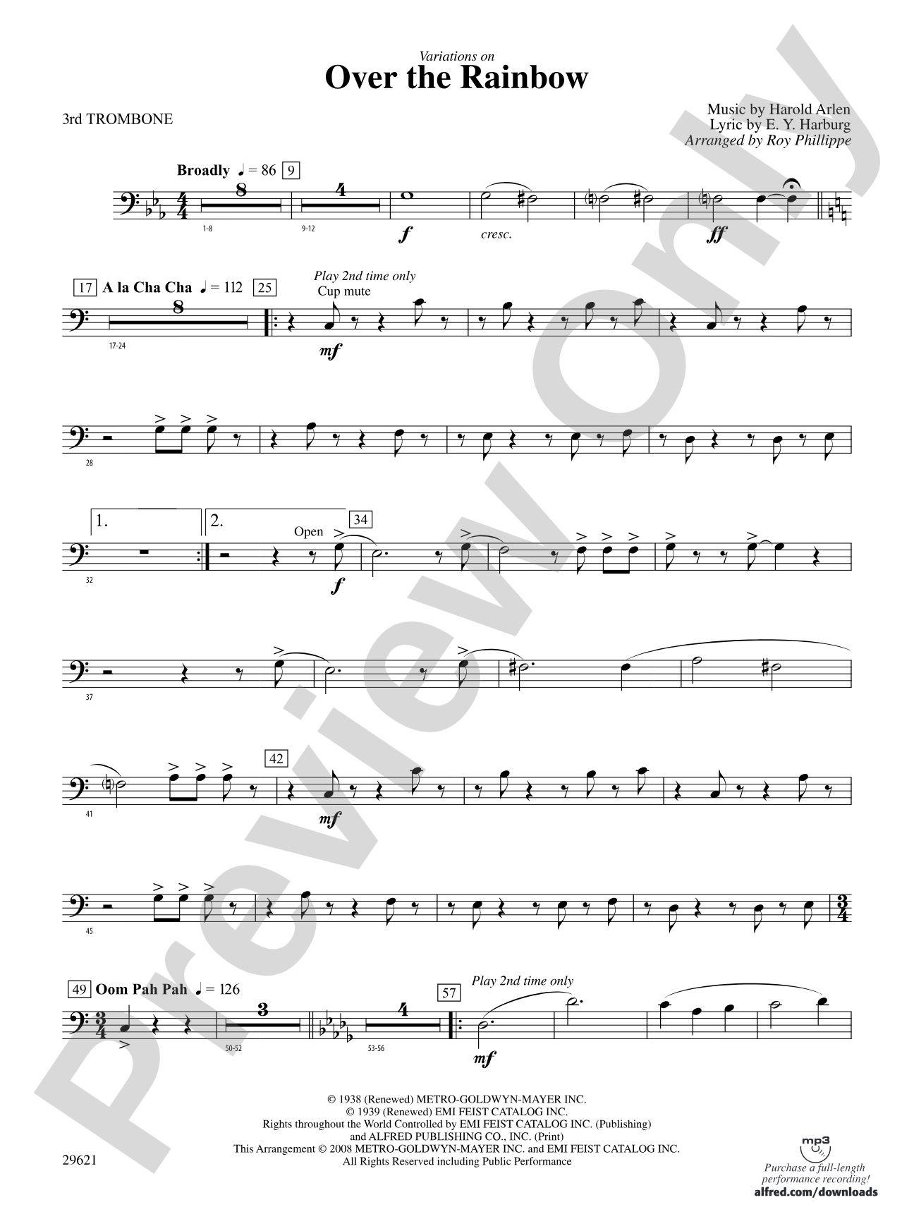 Over the Rainbow (from The Wizard of Oz), Variations on: 3rd Trombone