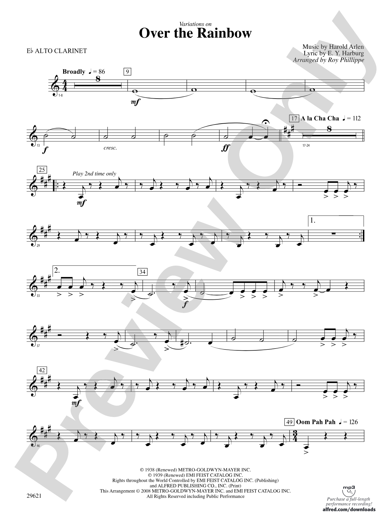 Over the Rainbow (from The Wizard of Oz), Variations on: (wp) E-flat Alto Clarinet
