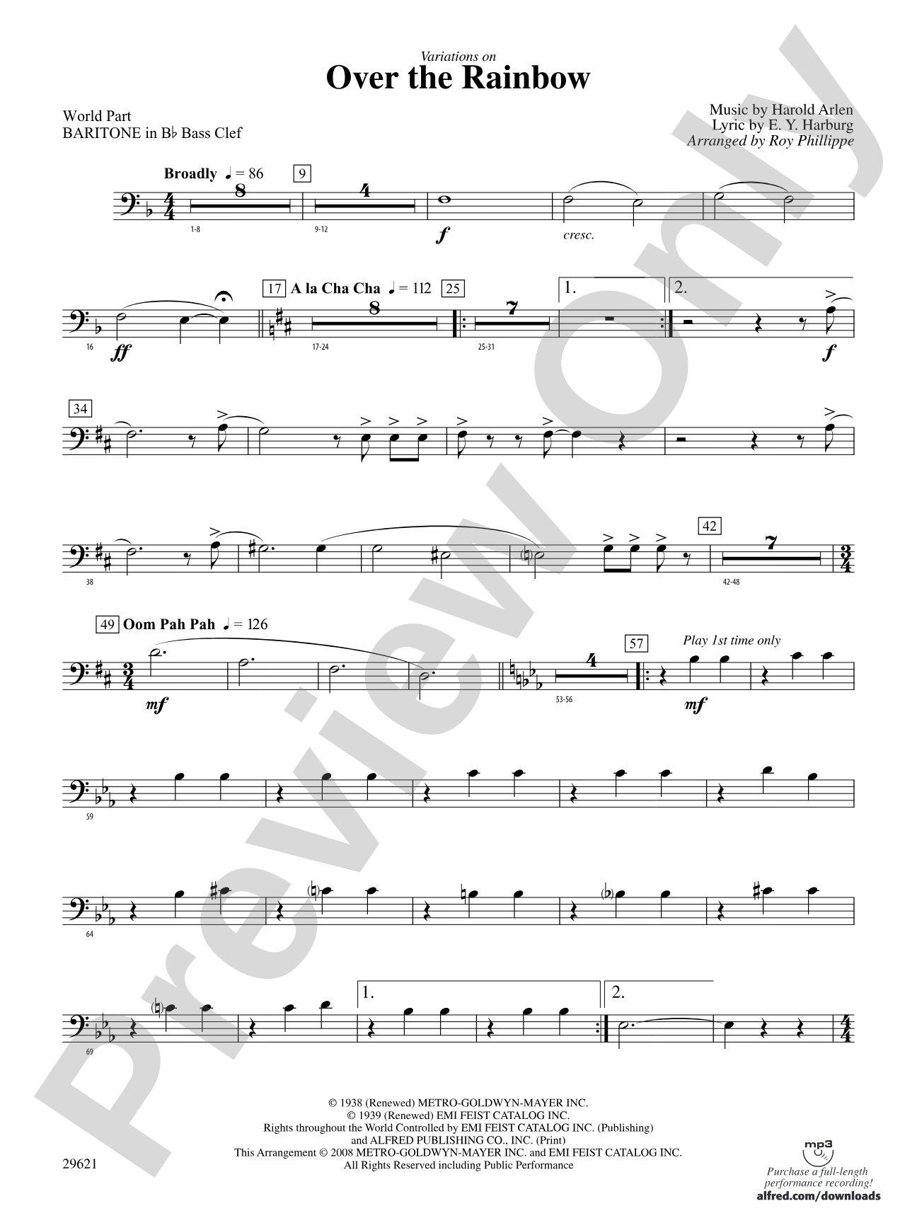 Over the Rainbow (from The Wizard of Oz), Variations on: (wp) B-flat Baritone B.C.