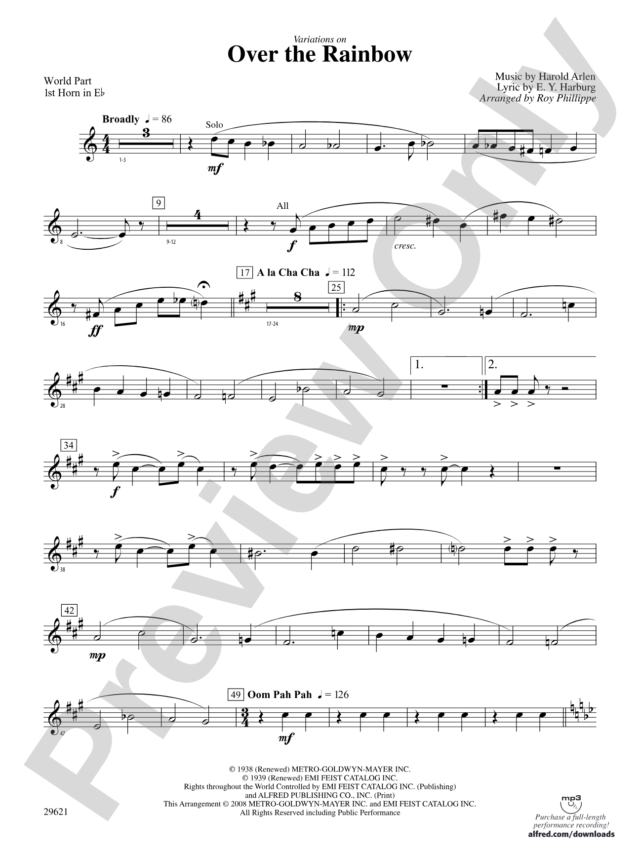 Over the Rainbow (from The Wizard of Oz), Variations on: (wp) 1st Horn in E-flat