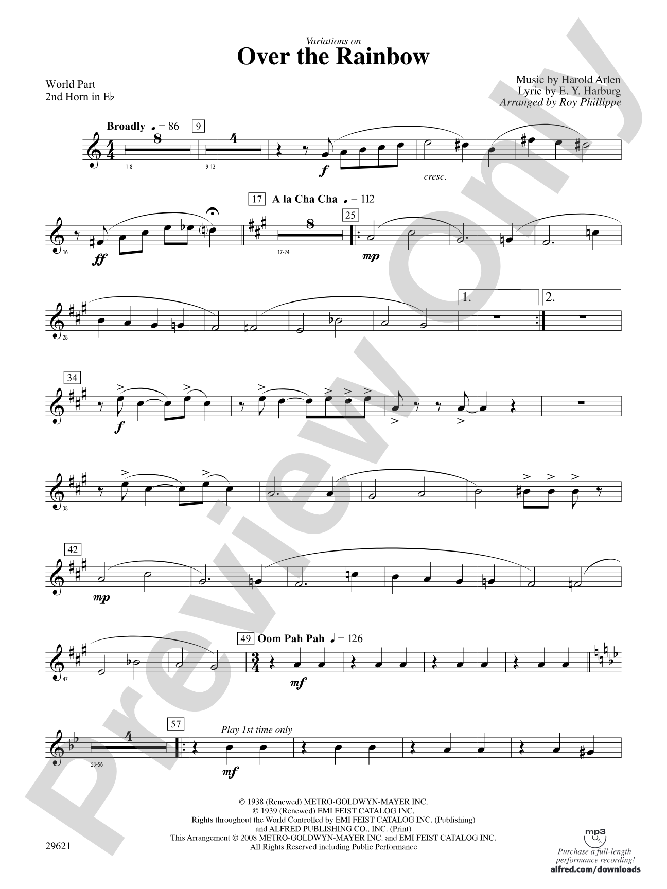 Over the Rainbow (from The Wizard of Oz), Variations on: (wp) 2nd Horn in E-flat