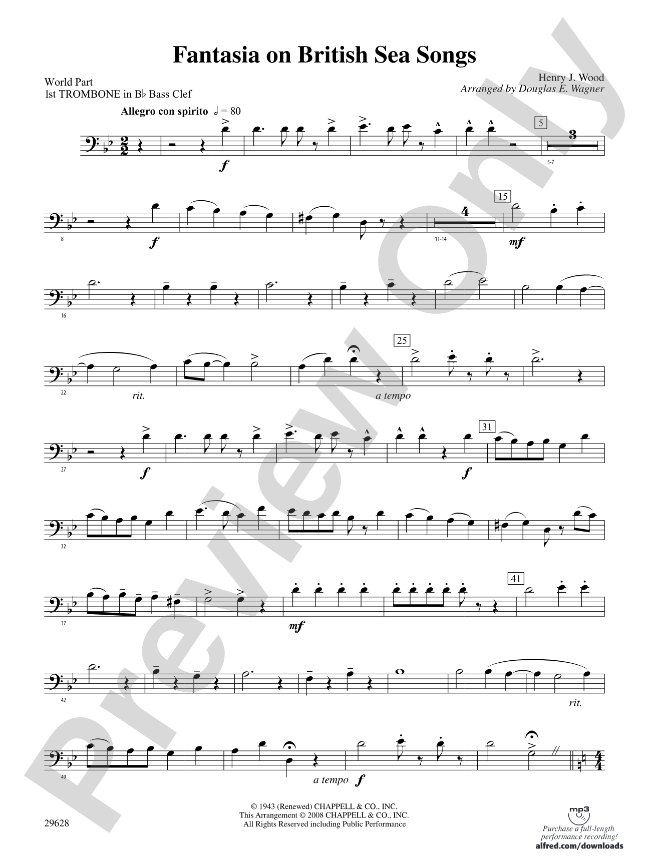 Fantasia on British Sea Songs: (wp) 1st B-flat Trombone B.C.
