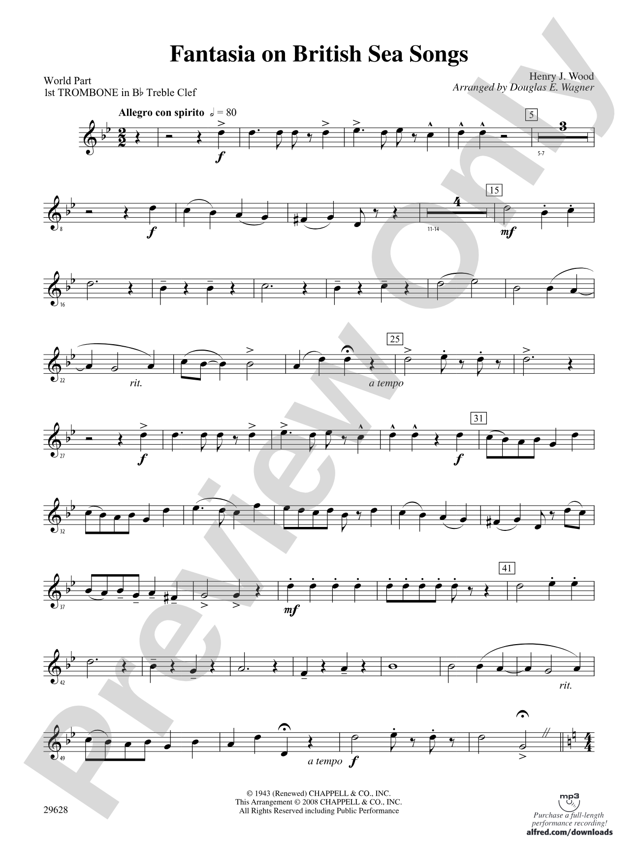 Fantasia on British Sea Songs: (wp) 1st B-flat Trombone T.C.
