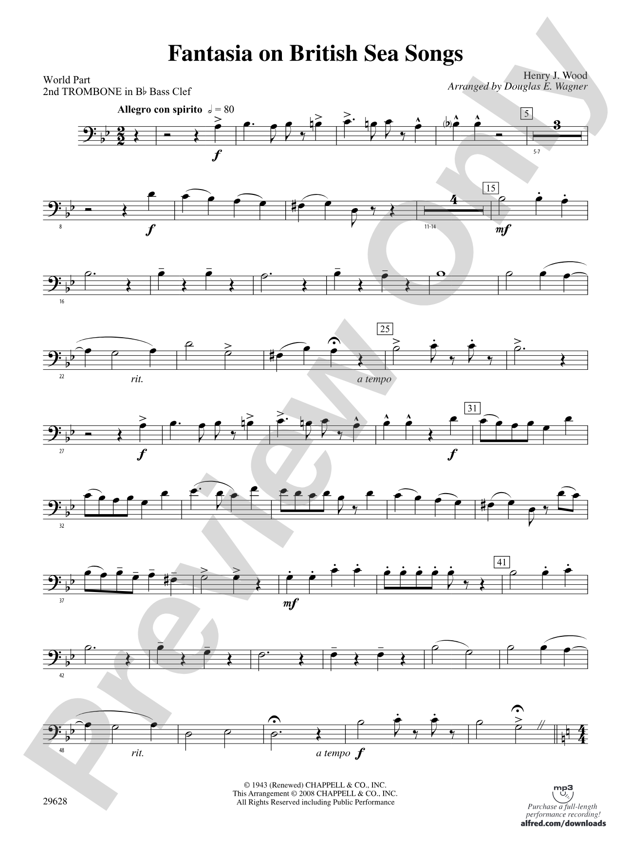 Fantasia on British Sea Songs: (wp) 2nd B-flat Trombone B.C.