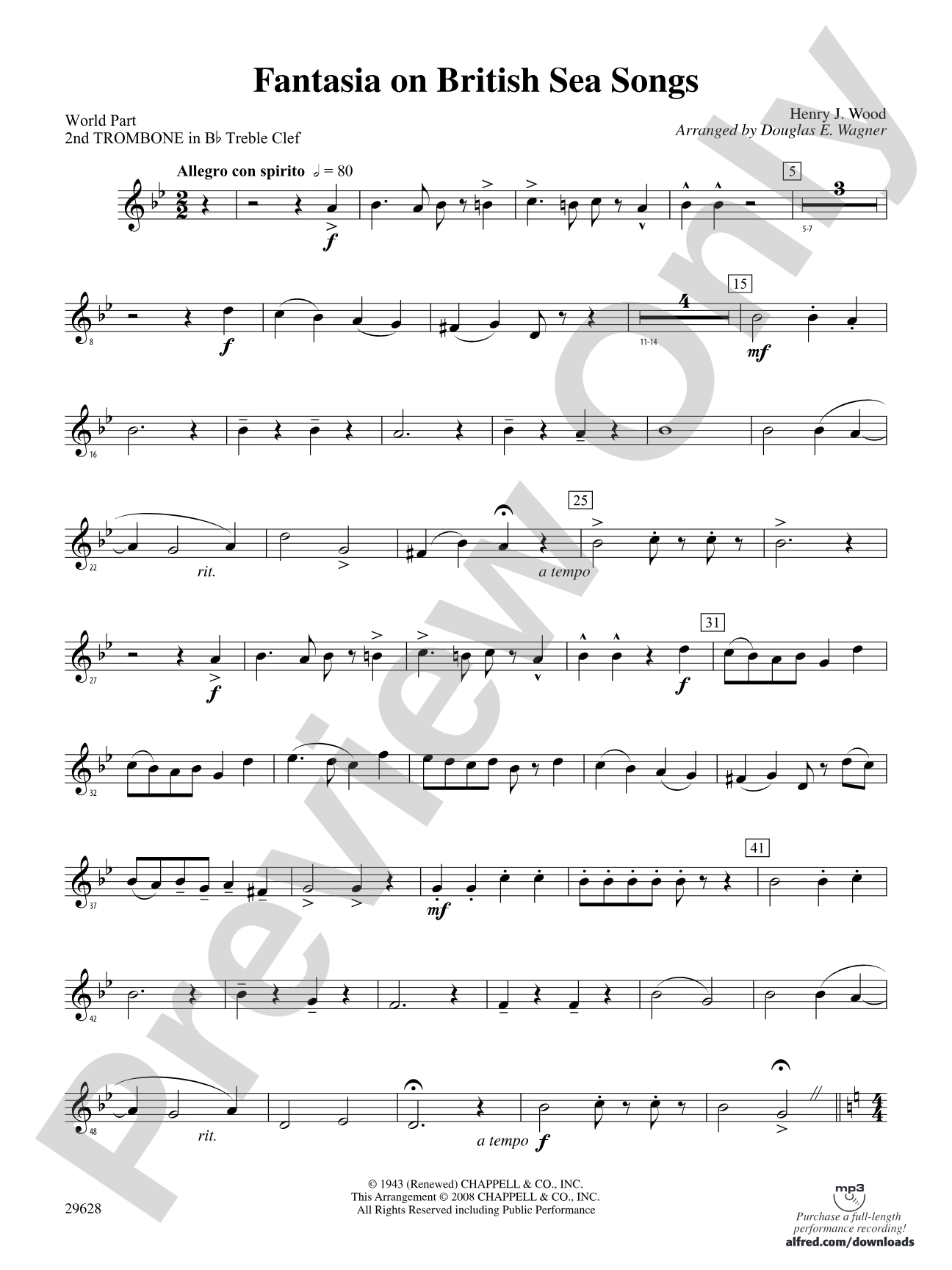 Fantasia on British Sea Songs: (wp) 2nd B-flat Trombone T.C.