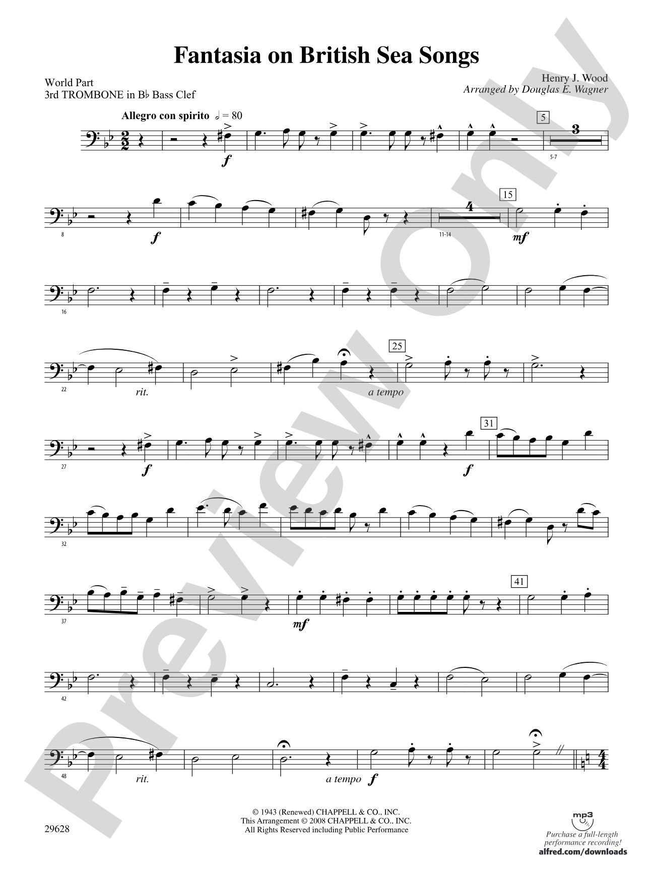 Fantasia on British Sea Songs: (wp) 3rd B-flat Trombone B.C.