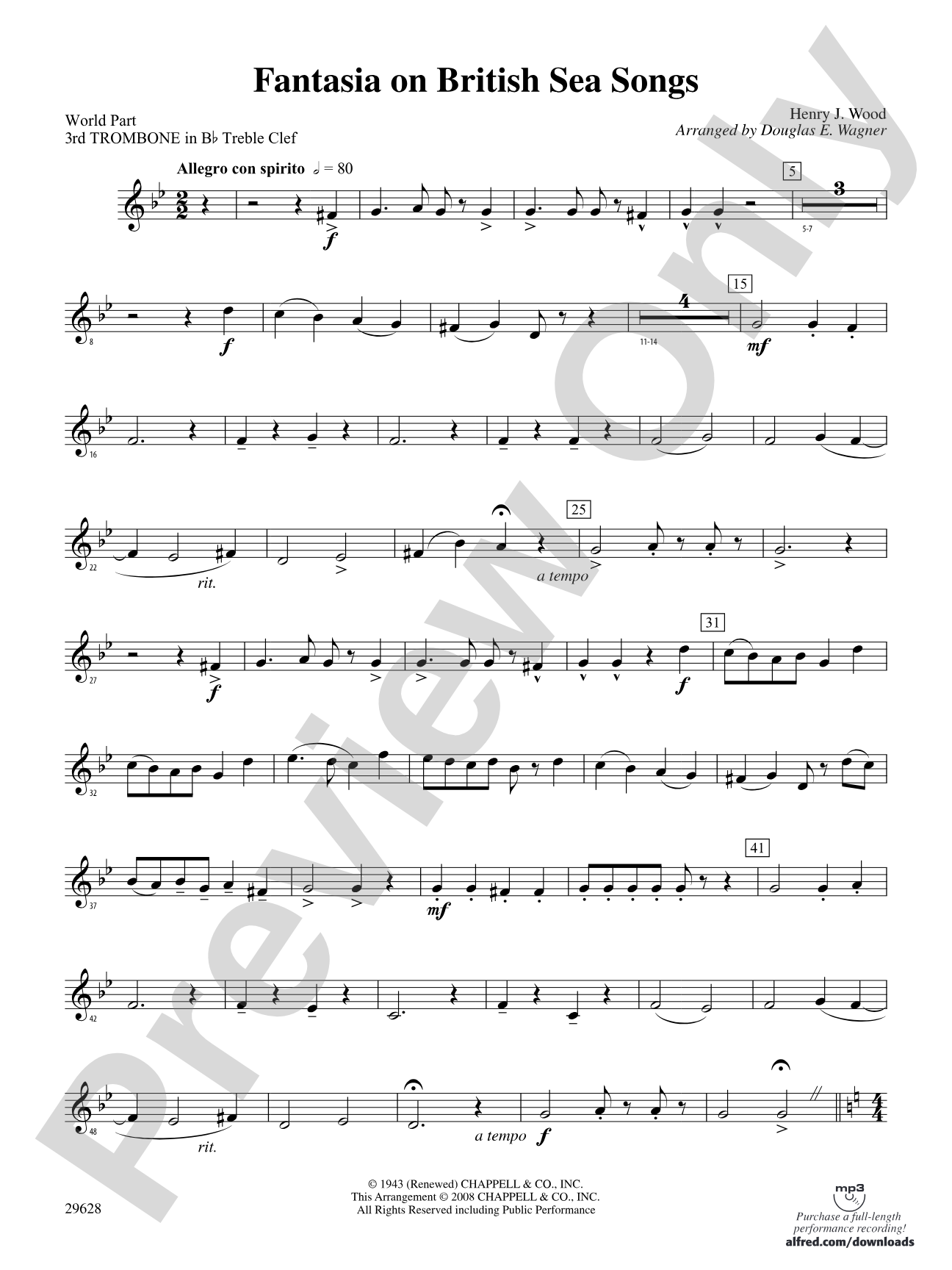 Fantasia on British Sea Songs: (wp) 3rd B-flat Trombone T.C.