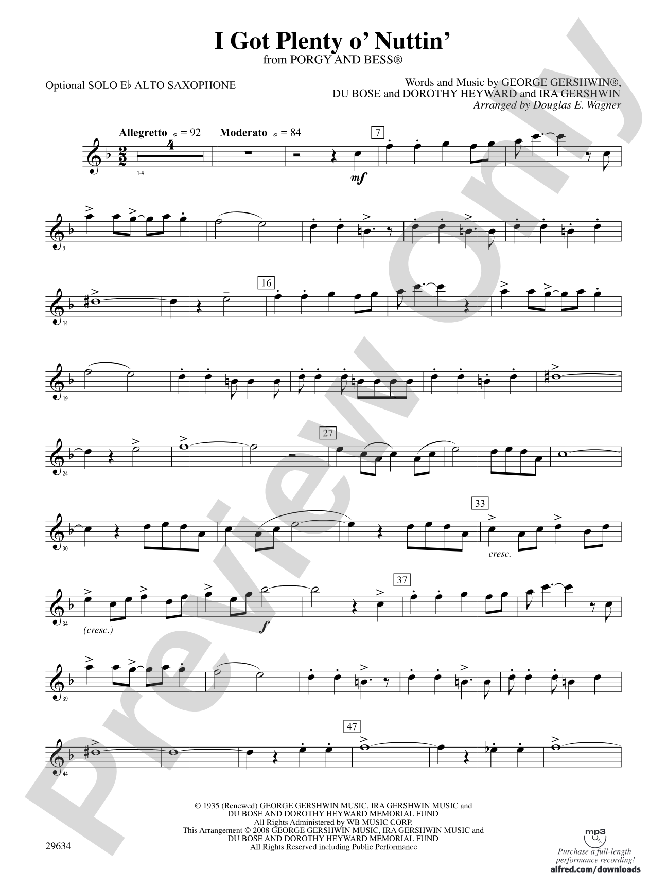 I Got Plenty o' Nuttin': Solo Alto Saxophone