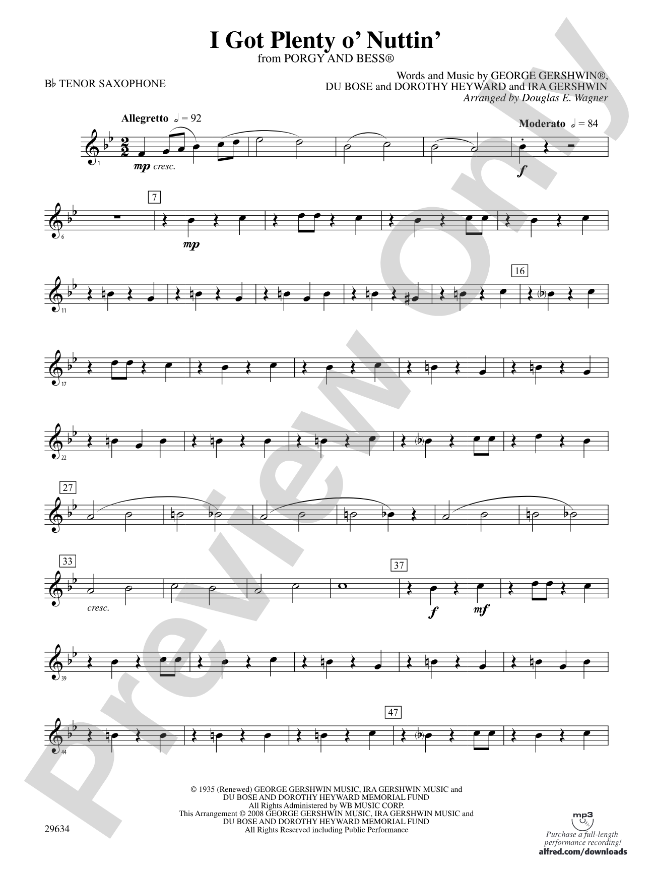 I Got Plenty o' Nuttin': B-flat Tenor Saxophone