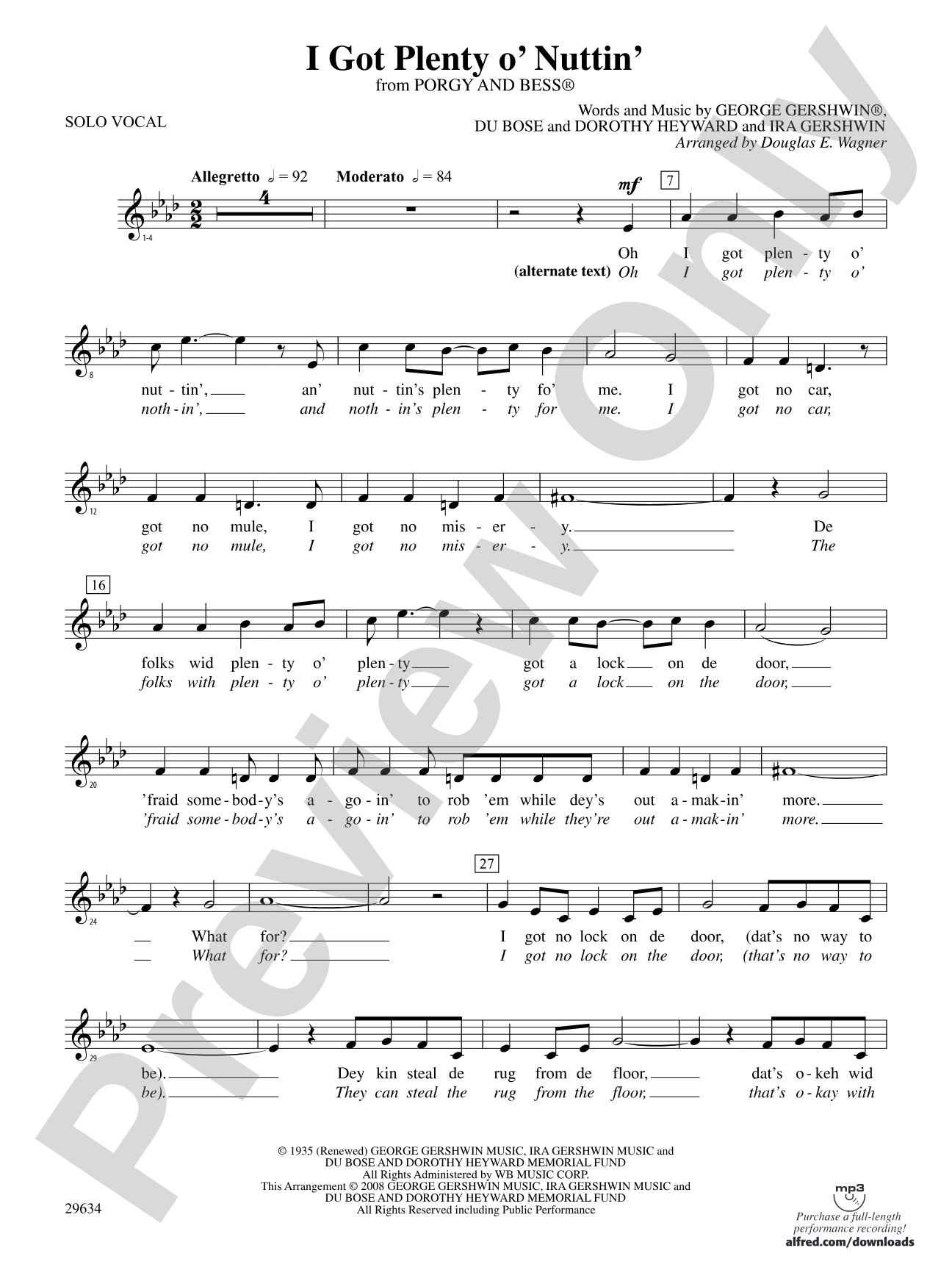I Got Plenty o' Nuttin': Vocals