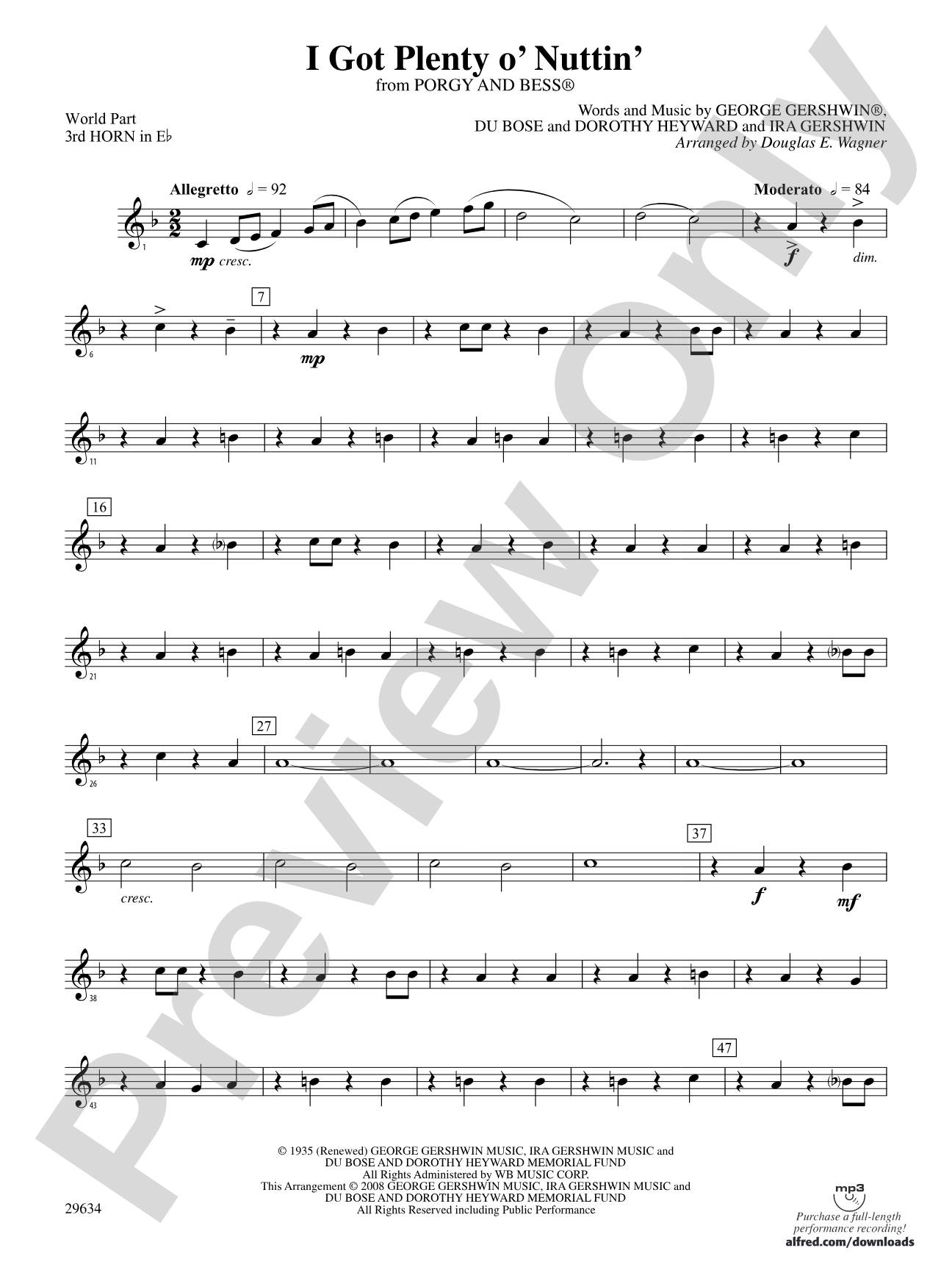 I Got Plenty o' Nuttin': (wp) 3rd Horn in E-flat
