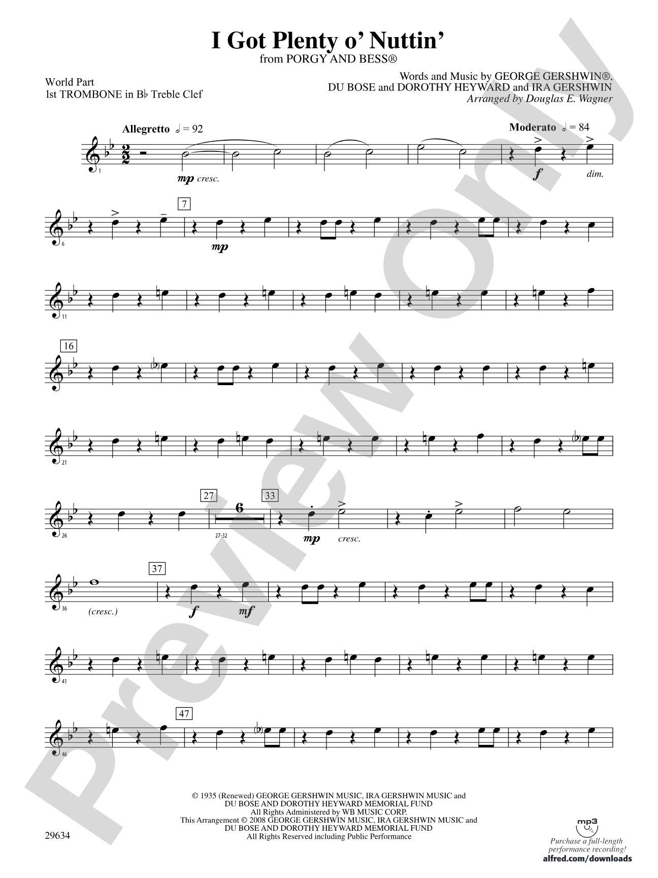 I Got Plenty o' Nuttin': (wp) 1st B-flat Trombone T.C.