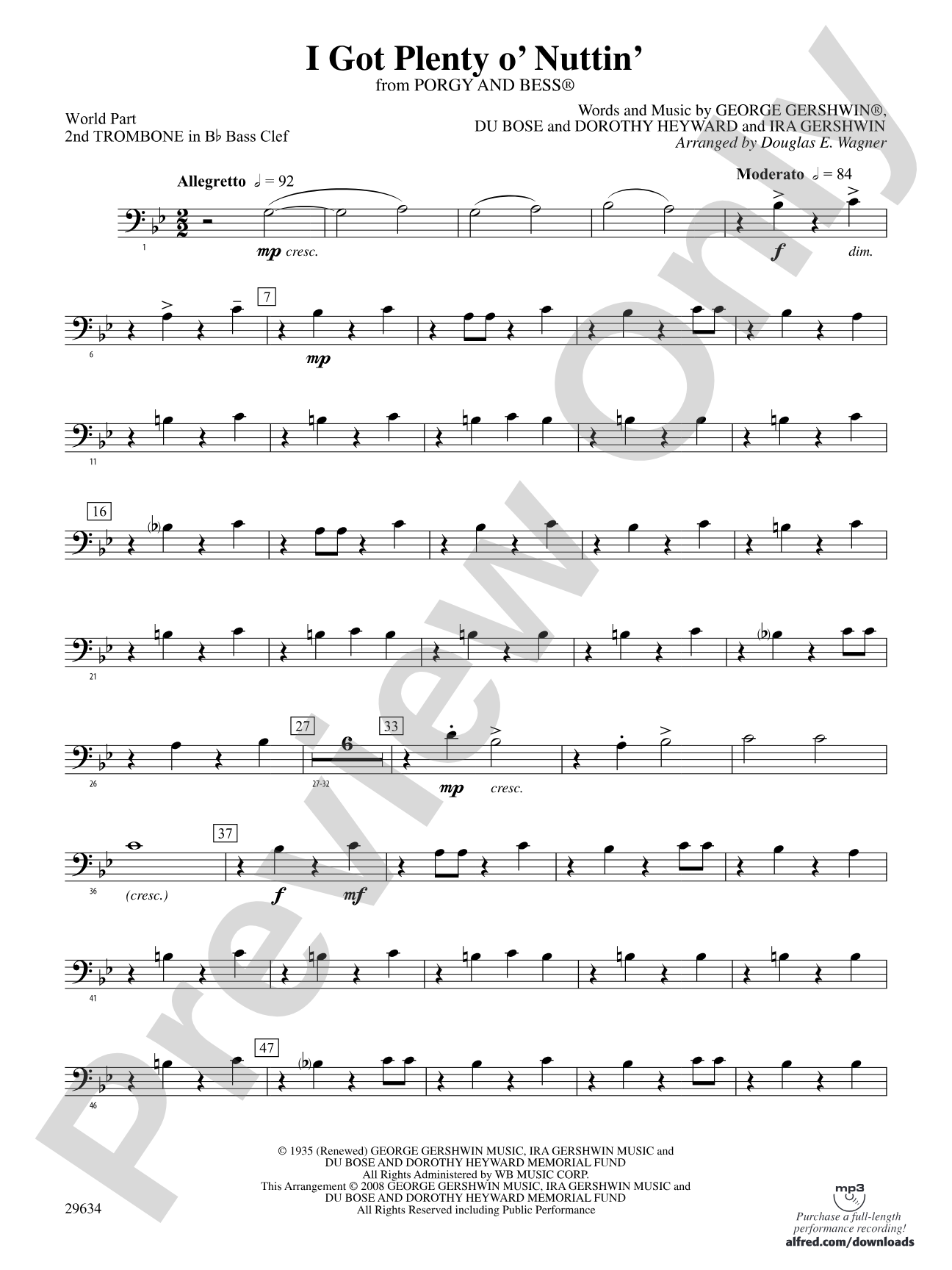 I Got Plenty o' Nuttin': (wp) 2nd B-flat Trombone B.C.