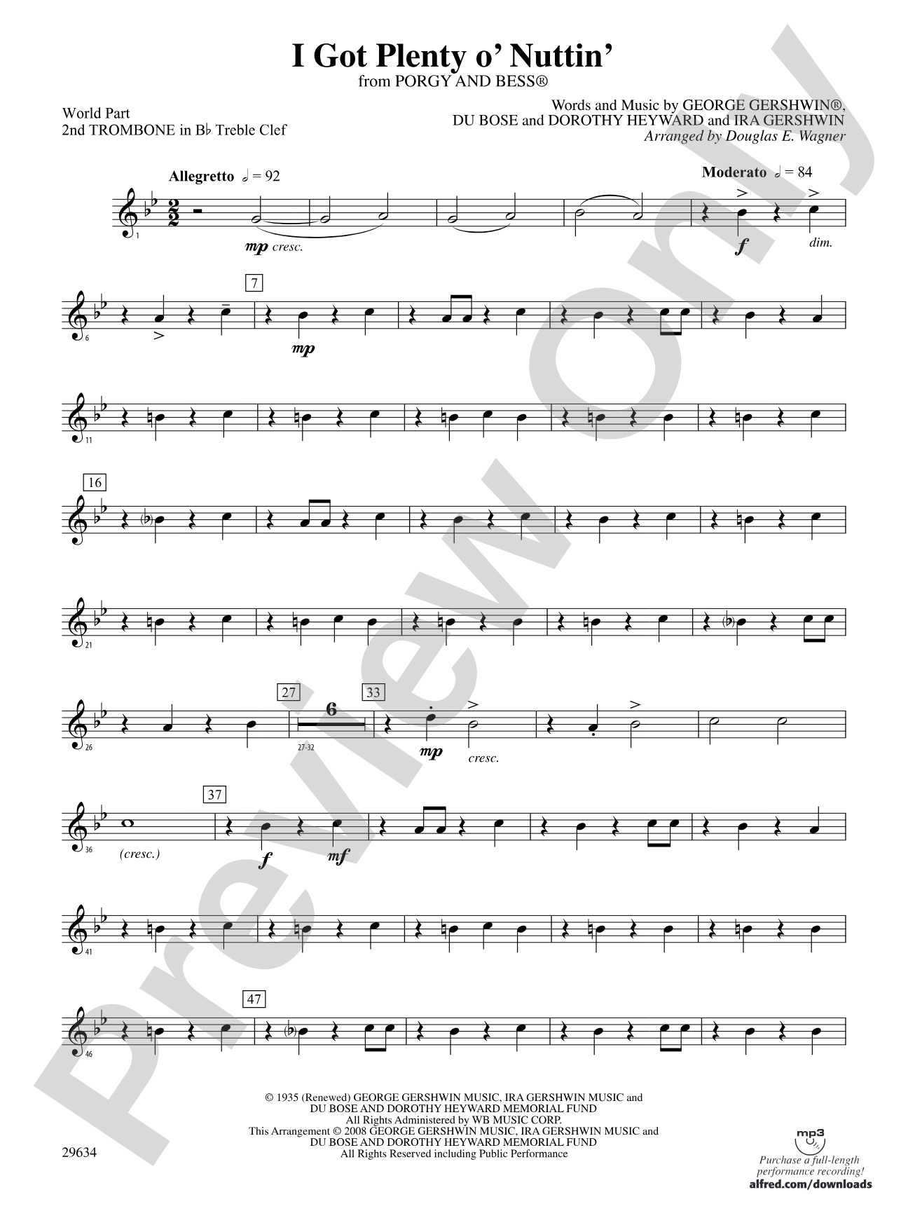 I Got Plenty o' Nuttin': (wp) 2nd B-flat Trombone T.C.