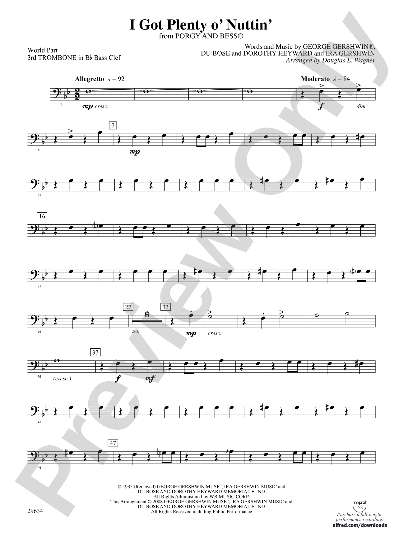 I Got Plenty o' Nuttin': (wp) 3rd B-flat Trombone B.C.