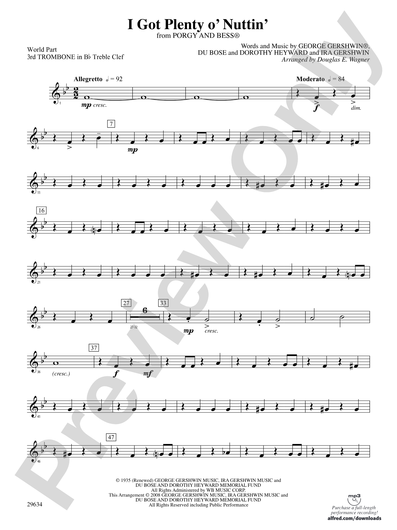 I Got Plenty o' Nuttin': (wp) 3rd B-flat Trombone T.C.