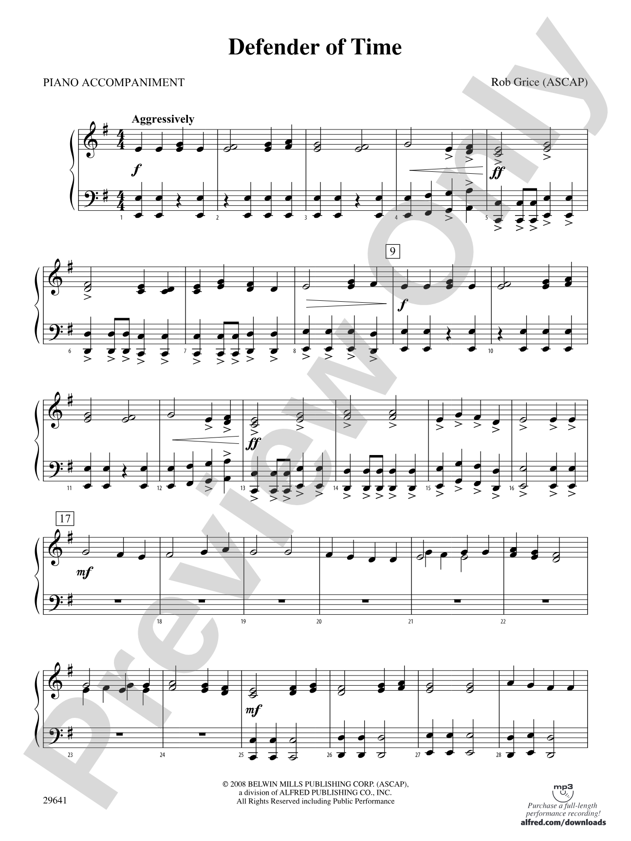 Defender of Time: Piano Accompaniment