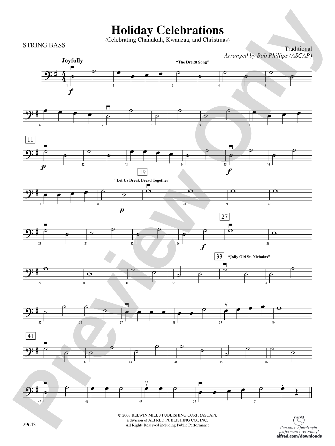 Holiday Celebrations (Celebrating Chanukah, Kwanzaa and Christmas): String Bass