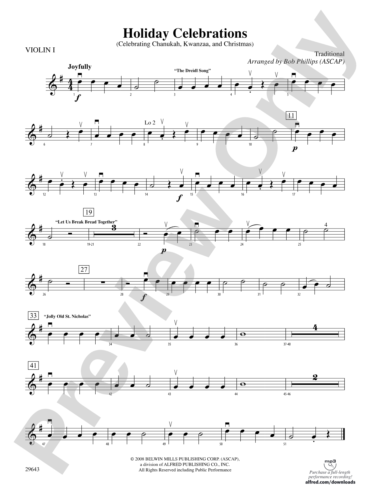 Holiday Celebrations (Celebrating Chanukah, Kwanzaa and Christmas): 1st Violin