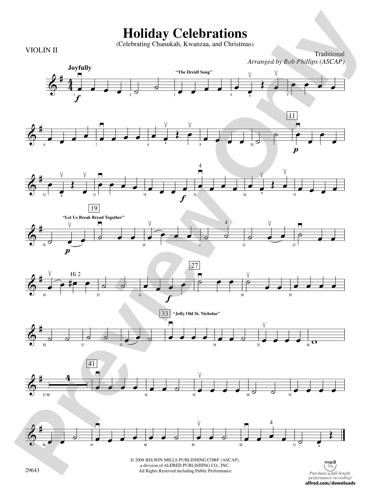 Holiday Celebrations (Celebrating Chanukah, Kwanzaa and Christmas): 2nd Violin