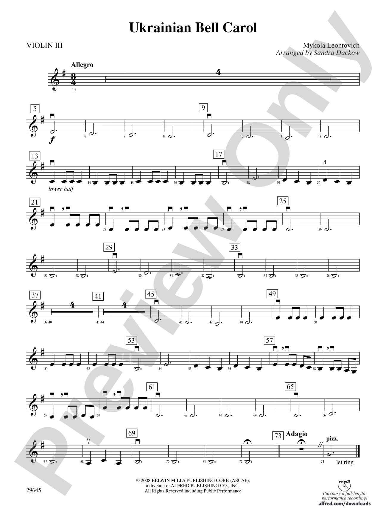 Ukranian Bell Carol: 3rd Violin (Viola [TC])