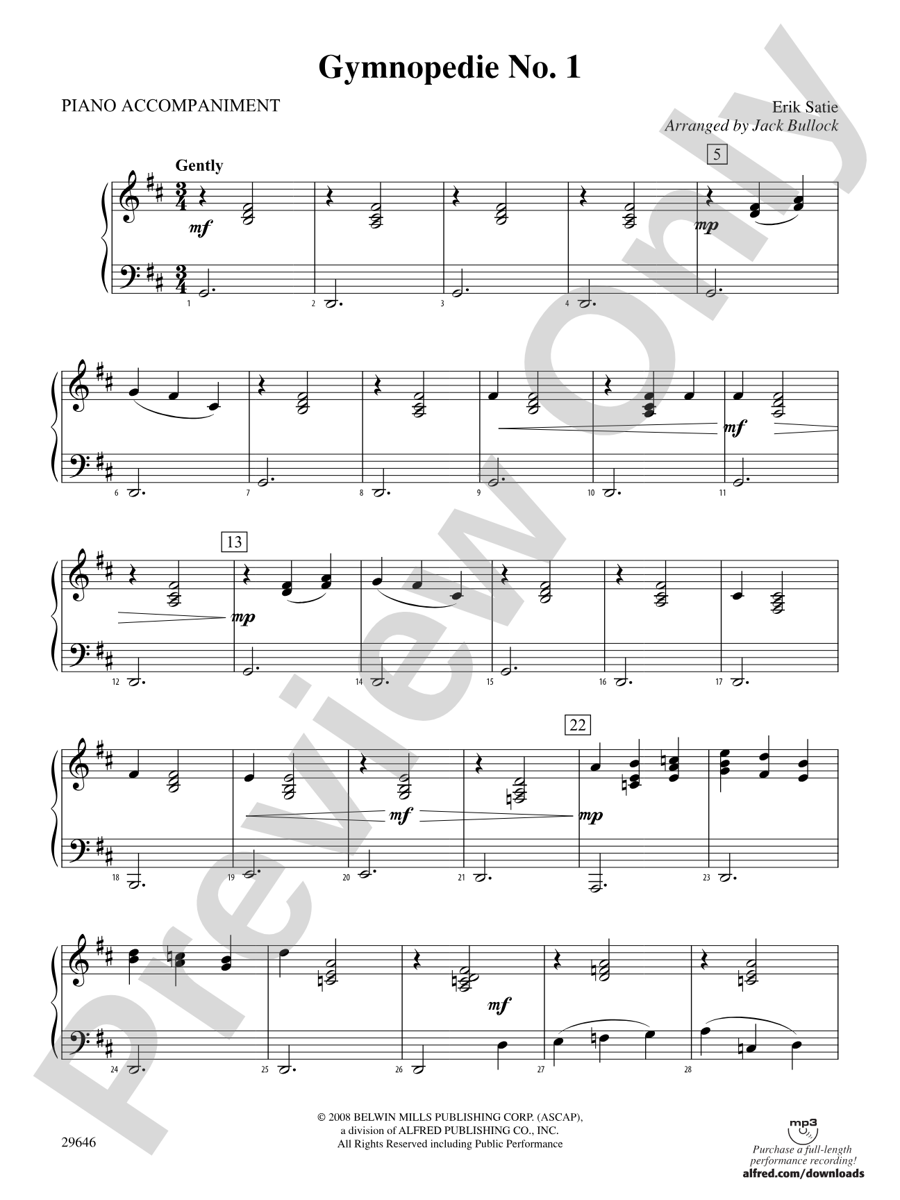 Gymnopedie No. 1: Piano Accompaniment