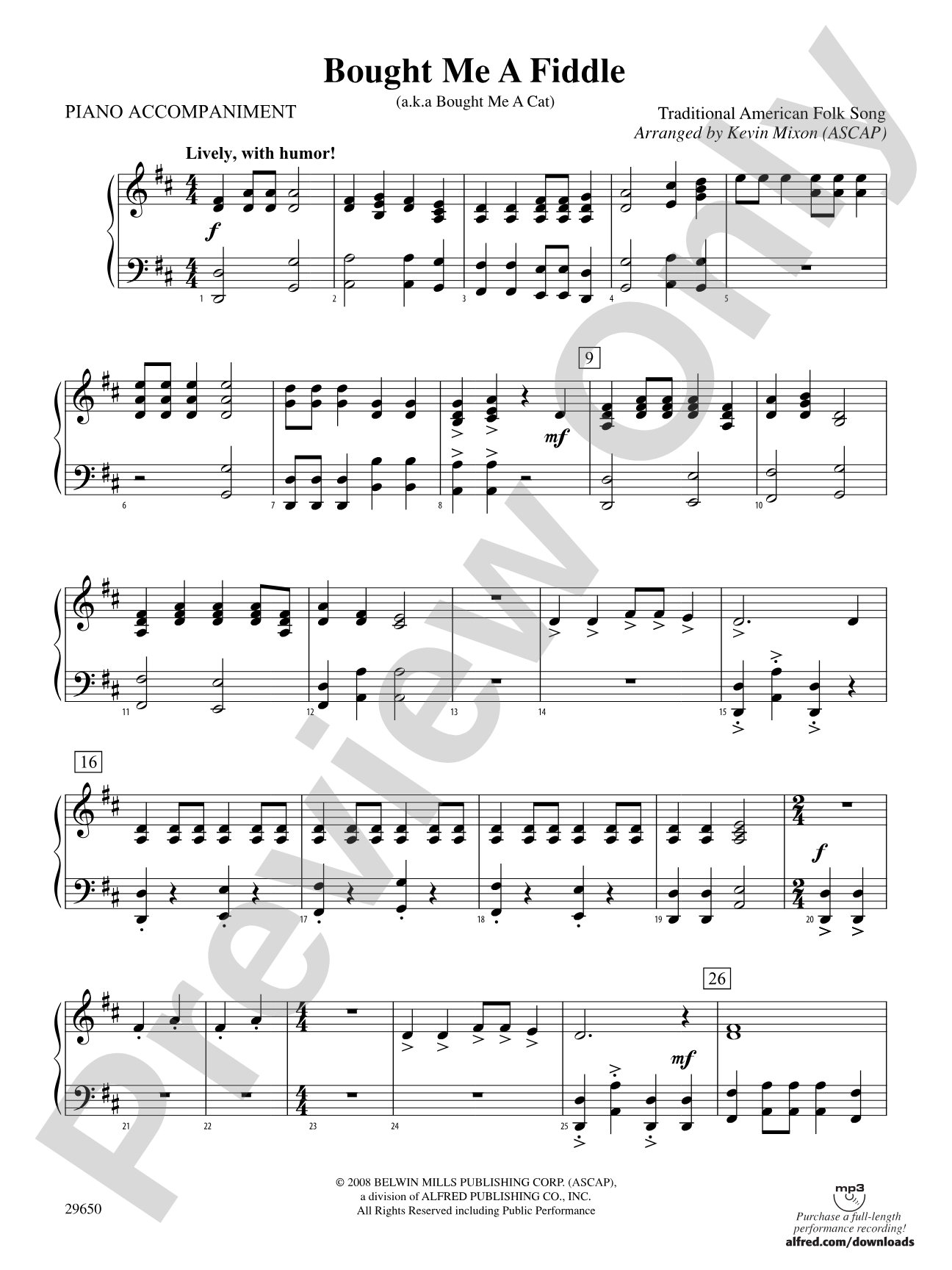 Bought Me a Fiddle: Piano Accompaniment