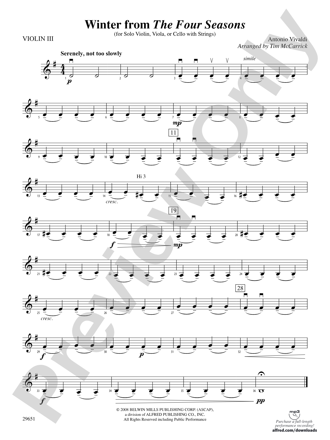 Winter from The Four Seasons: 3rd Violin (Viola [TC])