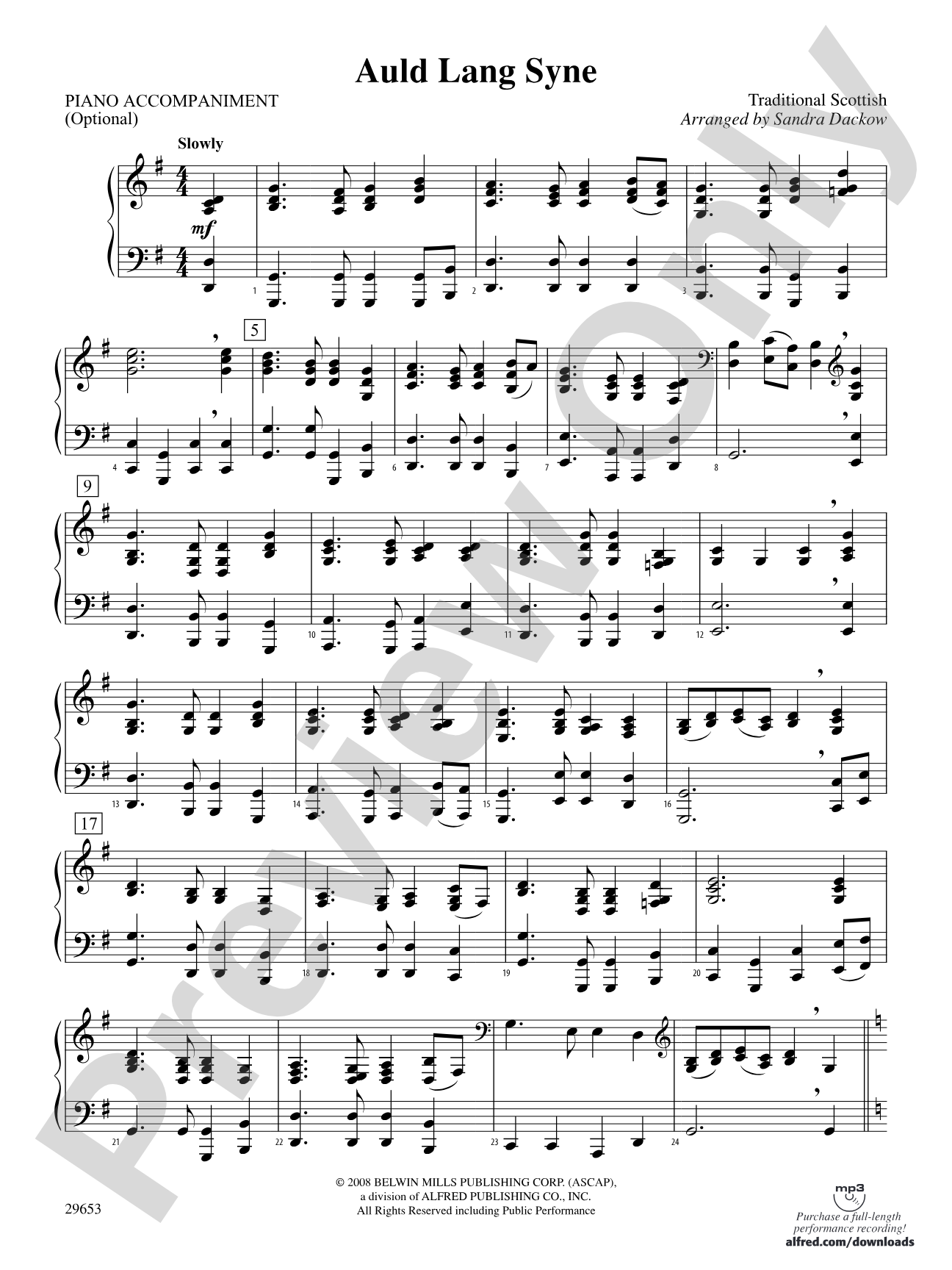 Auld Lang Syne: Piano Accompaniment