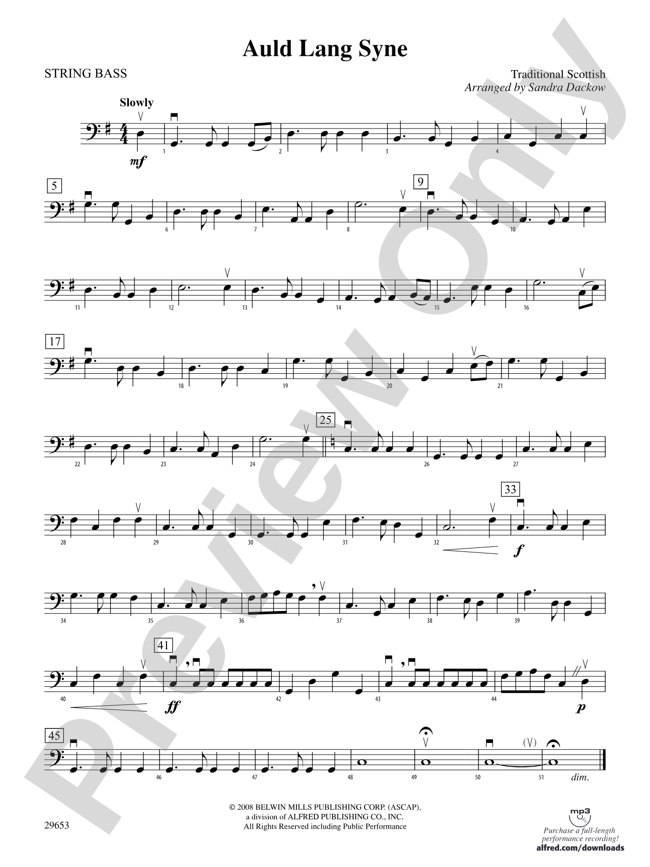 Auld Lang Syne: String Bass