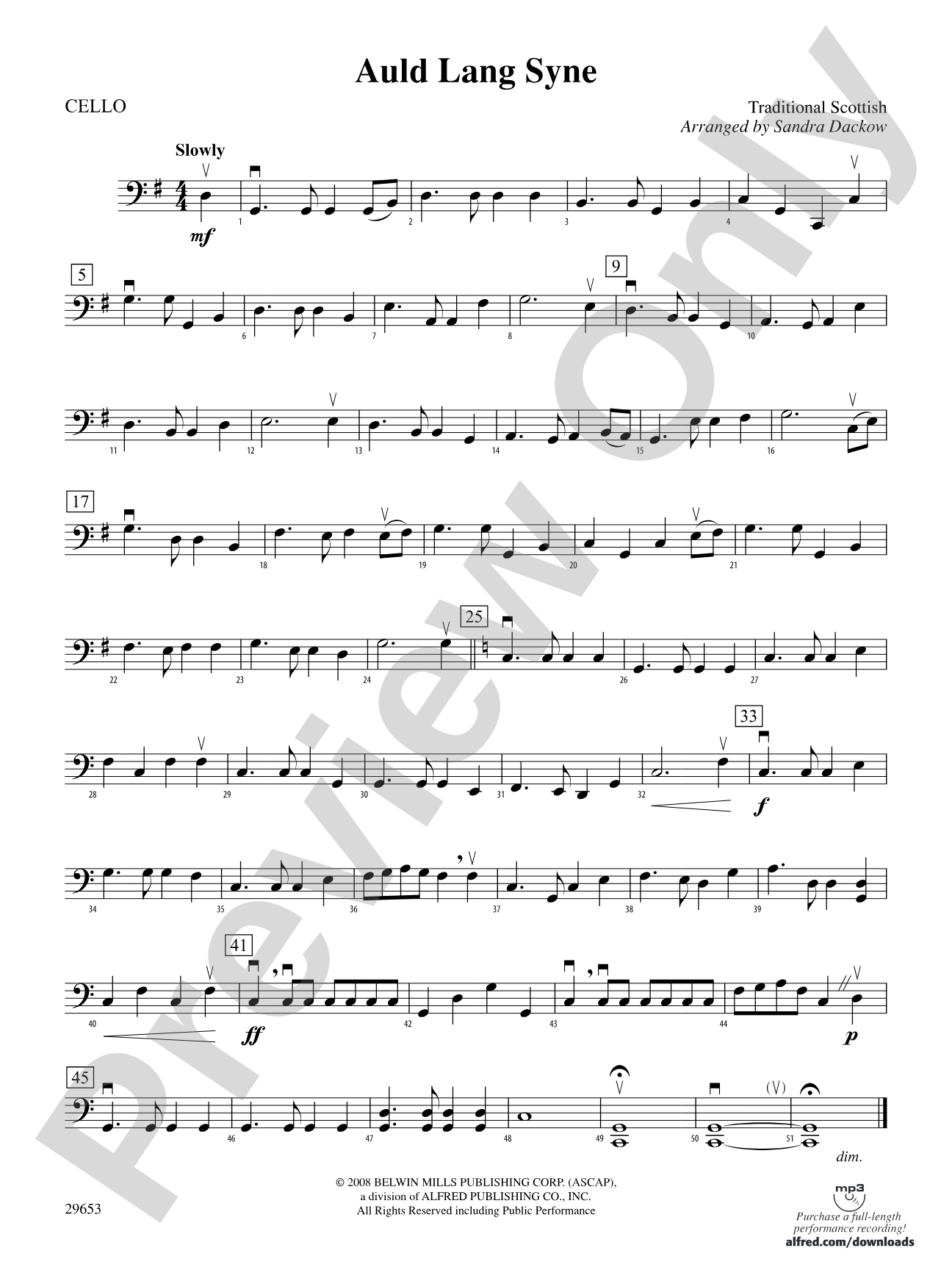 Auld Lang Syne: Cello