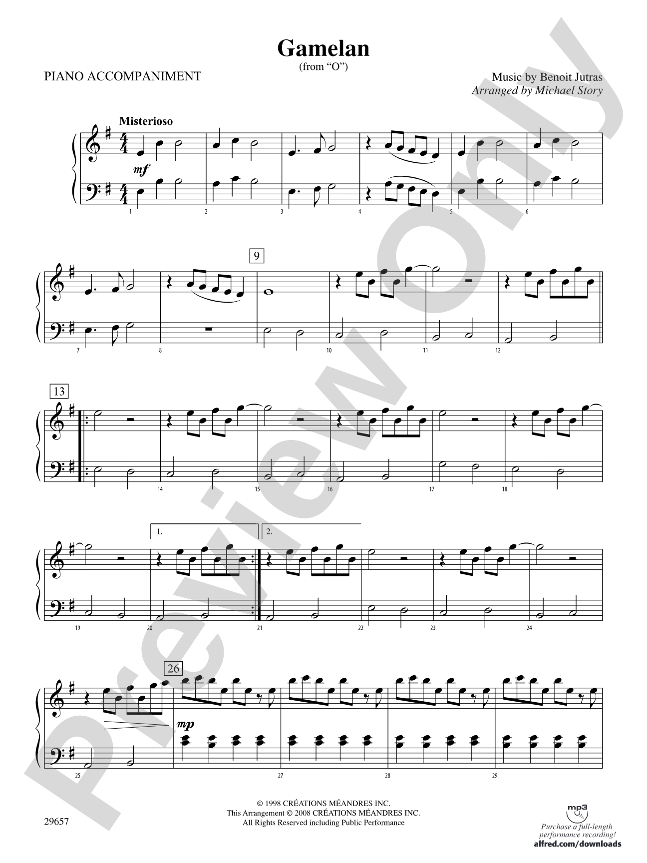 Gamelan (from Cirque du Soleil's "O"): Piano Accompaniment