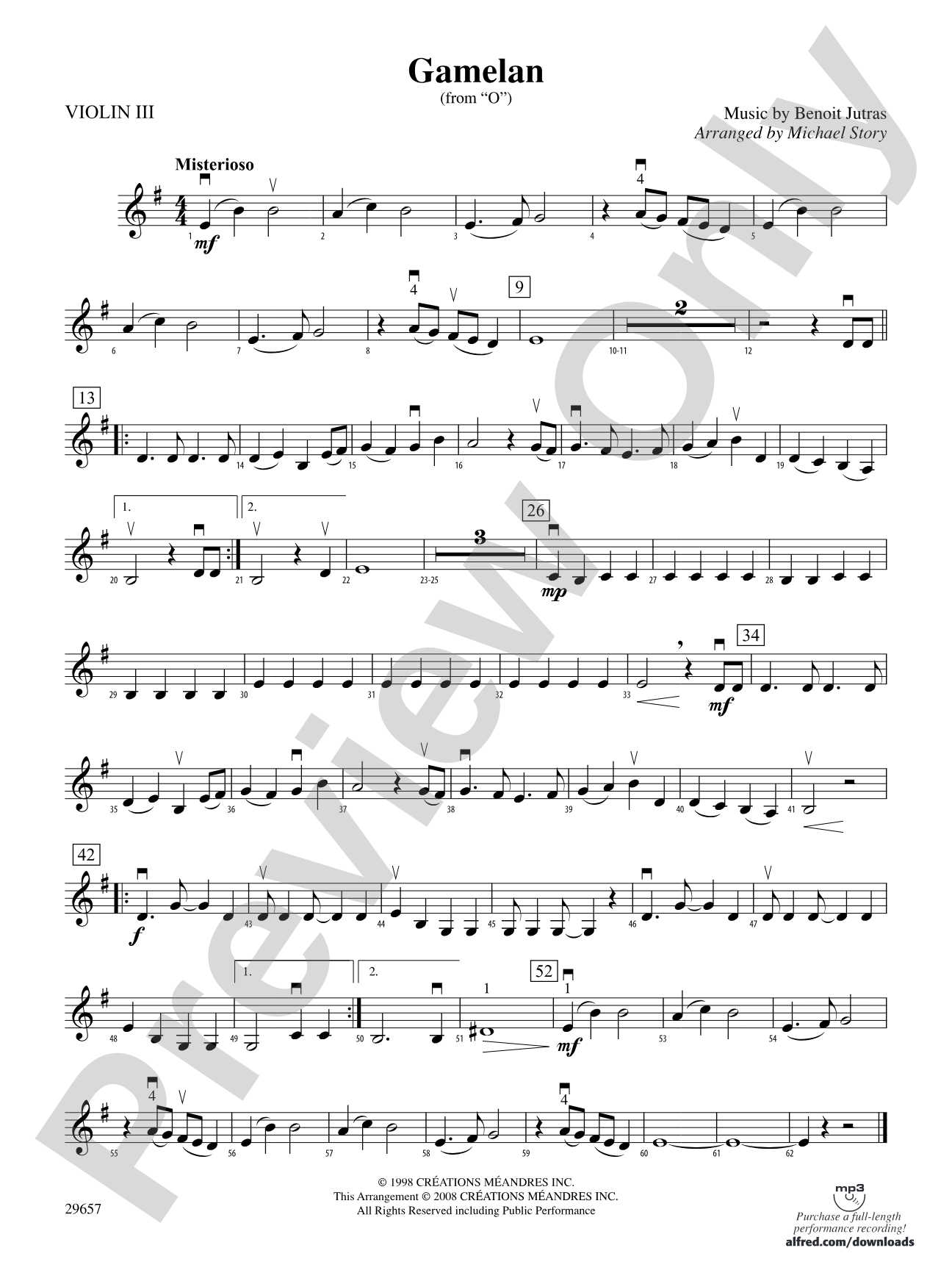 Gamelan (from Cirque du Soleil's "O"): 3rd Violin (Viola [TC])