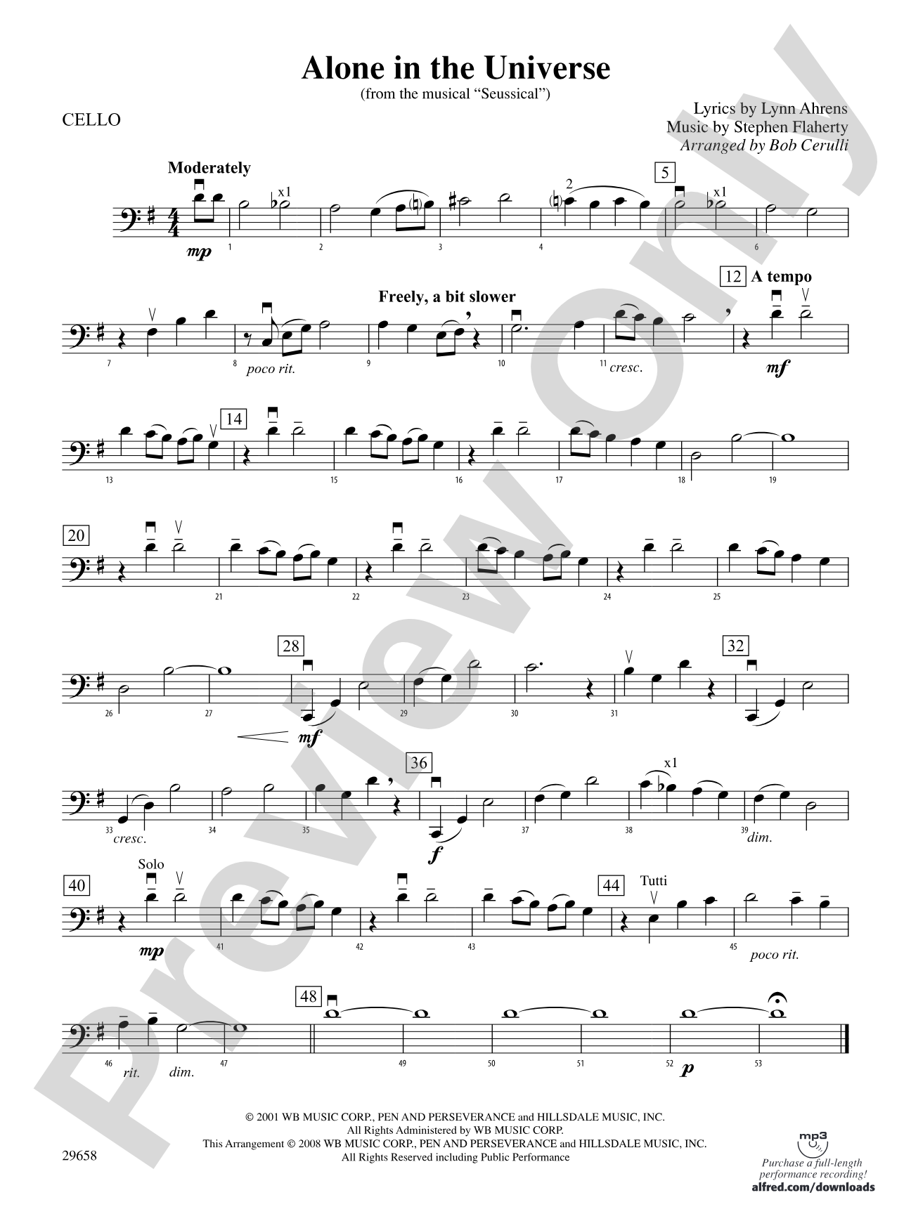 Alone in the Universe (from Seussical the Musical): Cello