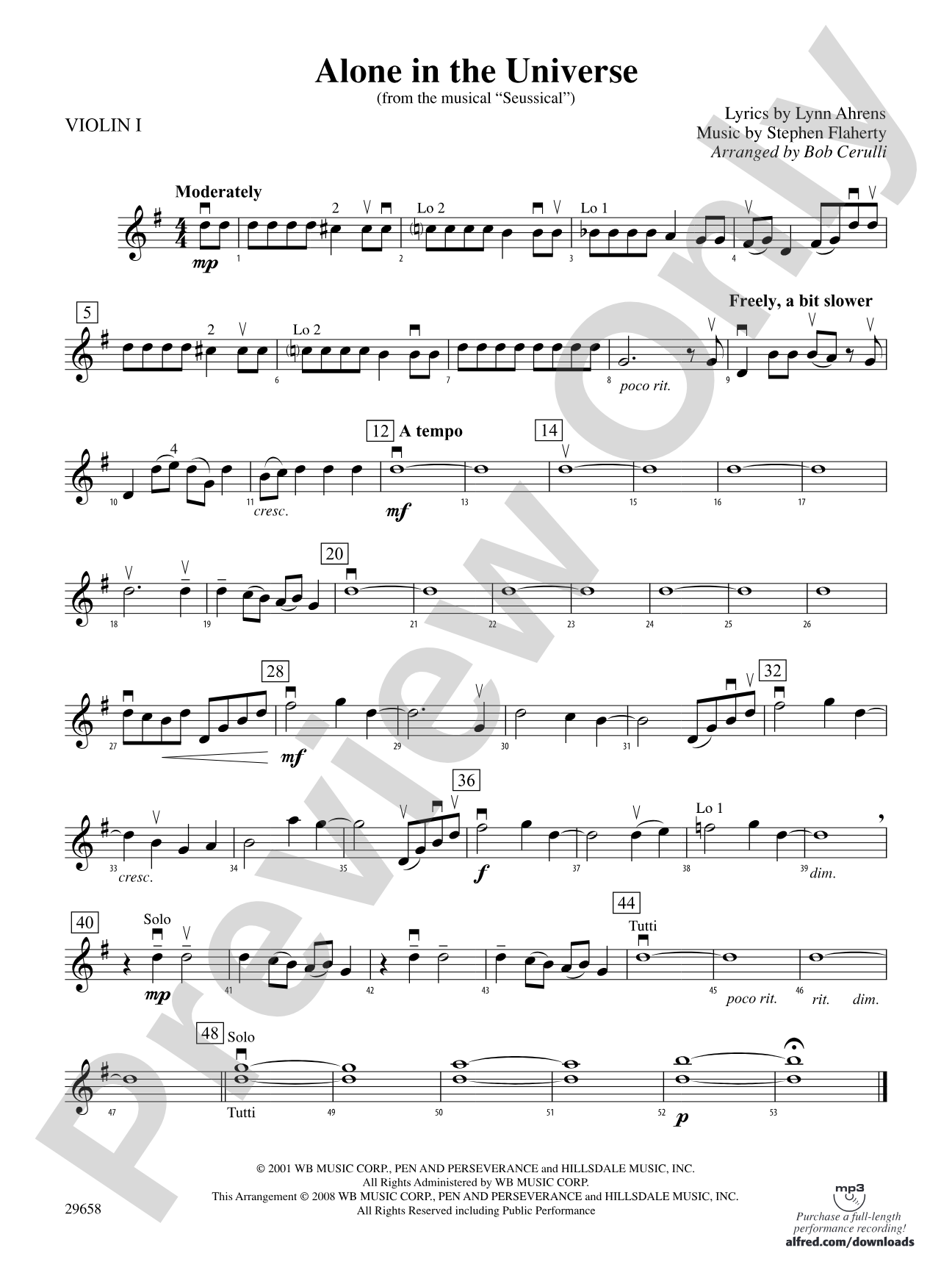 Alone in the Universe (from Seussical the Musical): 1st Violin