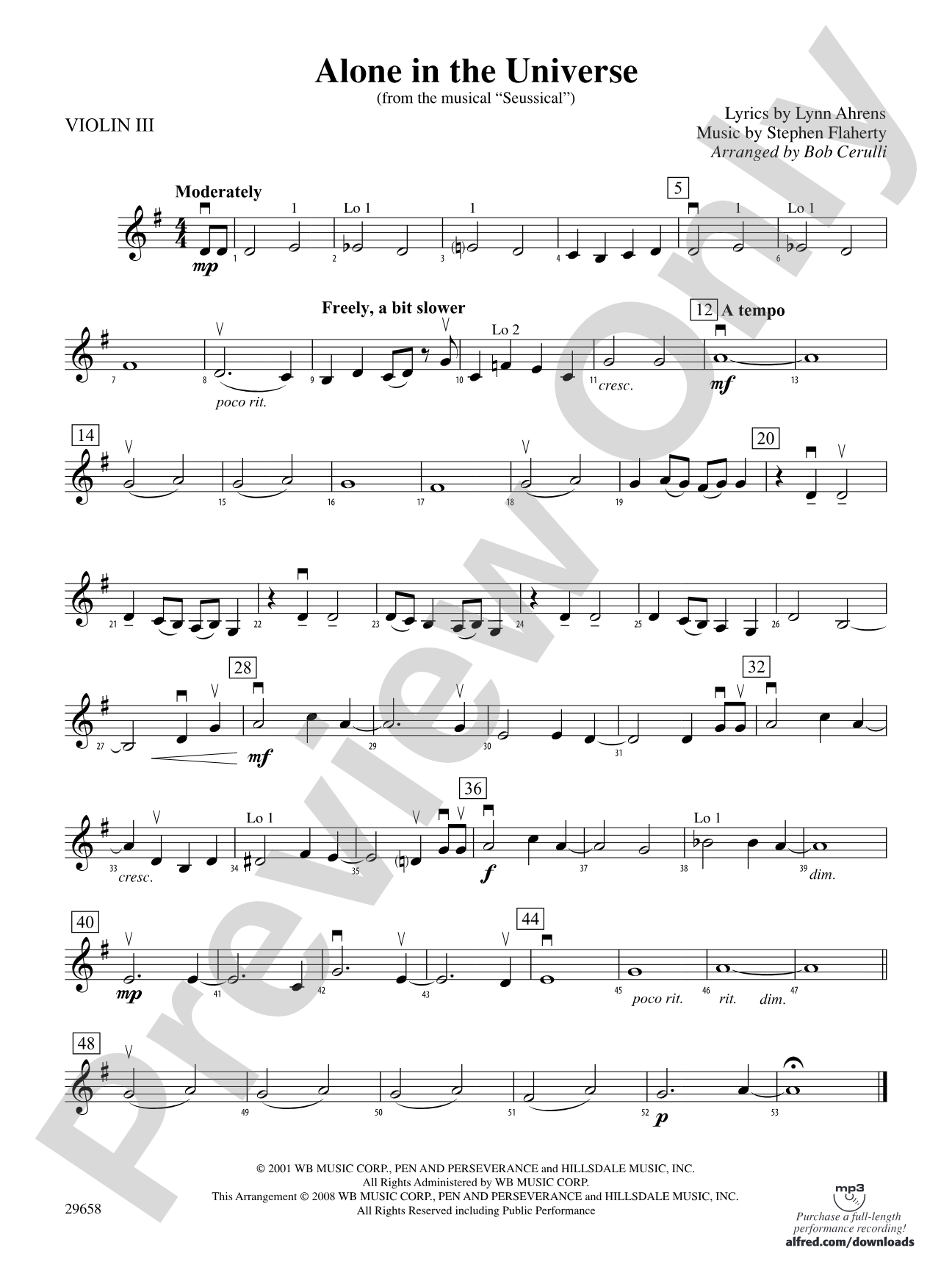 Alone in the Universe (from Seussical the Musical): 3rd Violin (Viola [TC])