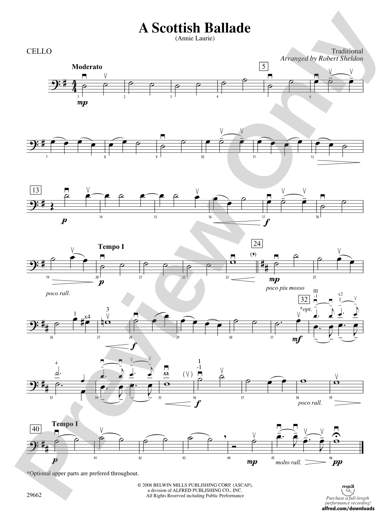 A Scottish Ballade (Annie Laurie): Cello