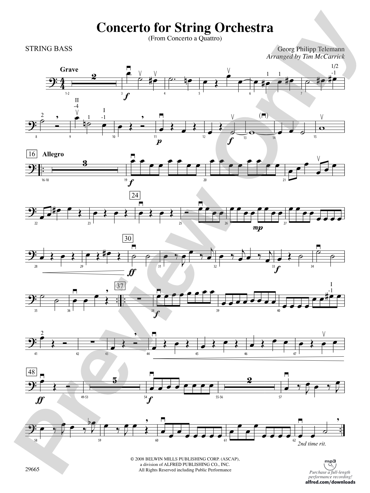 Concerto for String Orchestra (from Concerto a Quattro): String Bass